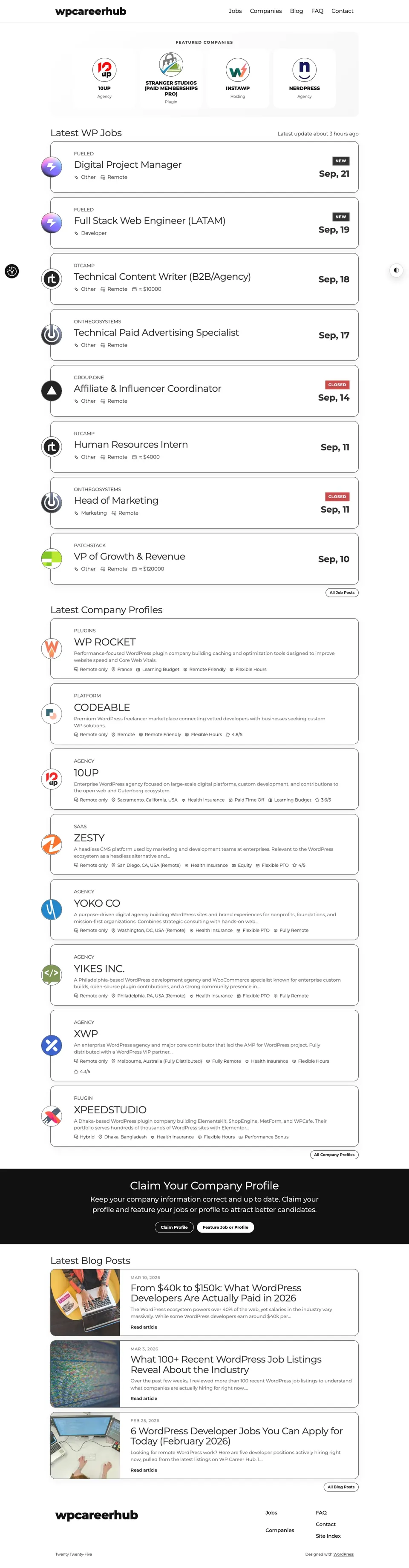 Snimka web stranice WP Career Hub
